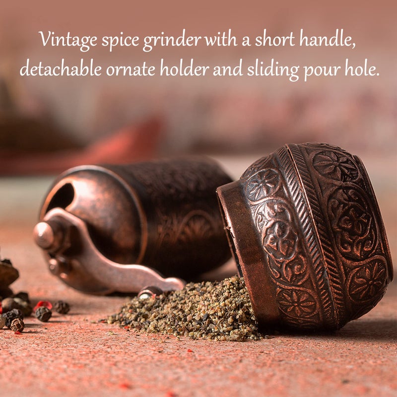 Crystalia Decorative Black Pepper Grinder, Refillable Turkish Spice Mill with Adjustable Coarseness, Manual Pepper Mill with Handle, Spice Grinder Metal with Hand Crank, Copper - Image 4